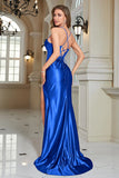 Dark Green Mermaid Spaghetti Straps Long Ball Dress With Slit