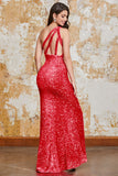 Glitter Black Mermaid One Shoulder Sequins Ball Dress With Slit