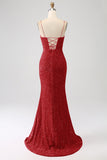 Sparkly Royal Blue Mermaid Spaghetti Straps Sequin Long Ball Dress With Split