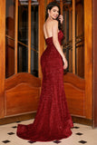 Strapless Sequin Red Mermaid Long Ball Dress