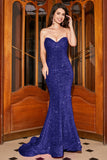 Sparkly Mermaid Sweetheart Sweep Train Black Ball Dress With Sequins