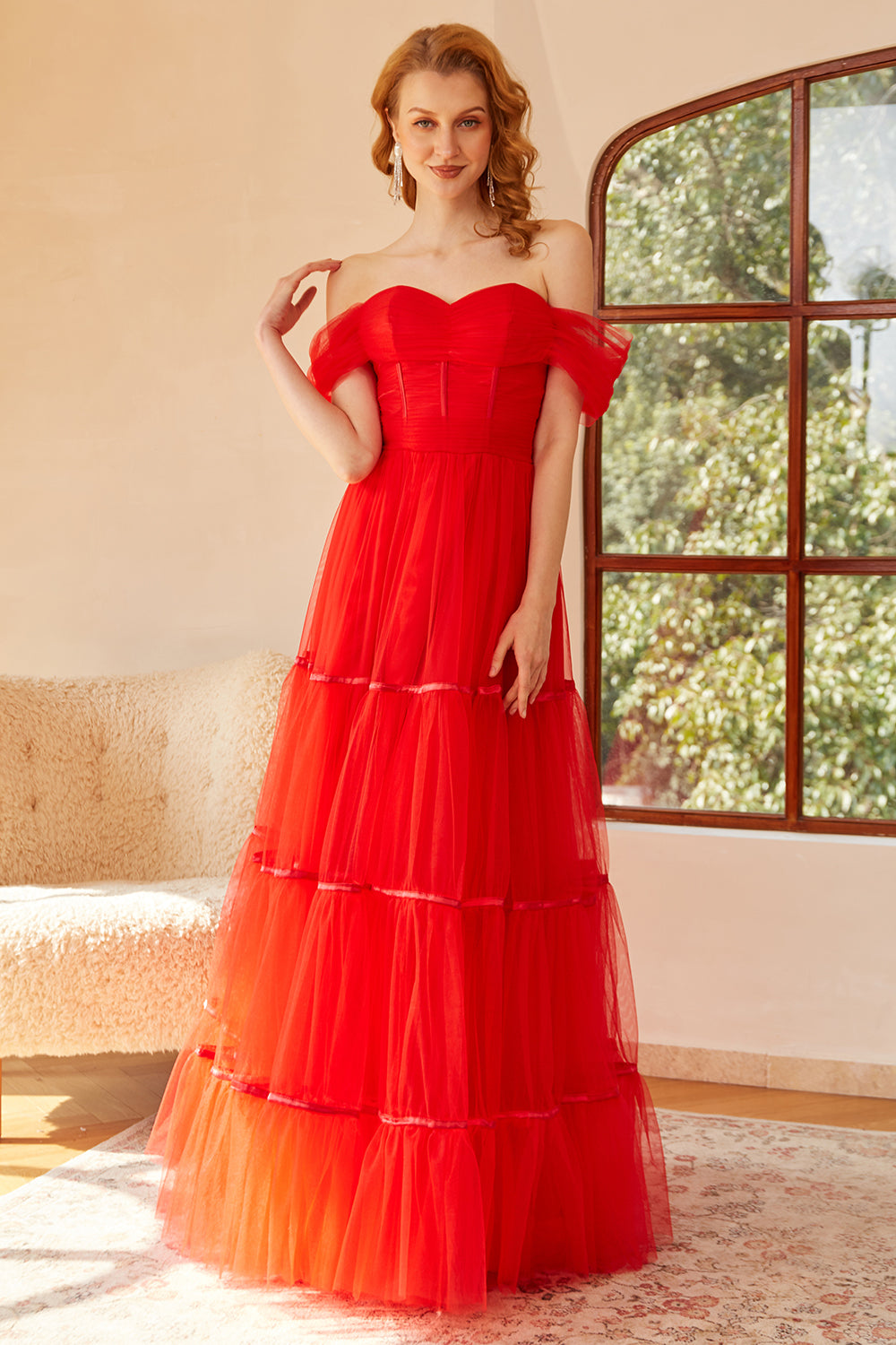 Red Off-the-Shoulder Ball Dress