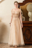 Golden A Line Beaded Mother of Bride Dress
