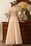 Golden A Line Beaded Mother of Bride Dress