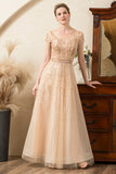 Golden A Line Beaded Mother of Bride Dress