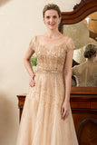 Golden A Line Beaded Mother of Bride Dress