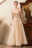 Golden A Line Beaded Mother of Bride Dress