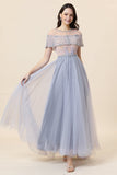 Sparkly Grey Beaded Long Tulle Ball Dress