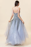 Sparkly Grey Beaded Tulle Sweetheart Long Ball Dress