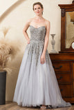 Grey A Line Beading Sparkly Mother of Bride Dress