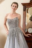 Grey A Line Beading Sparkly Mother of Bride Dress