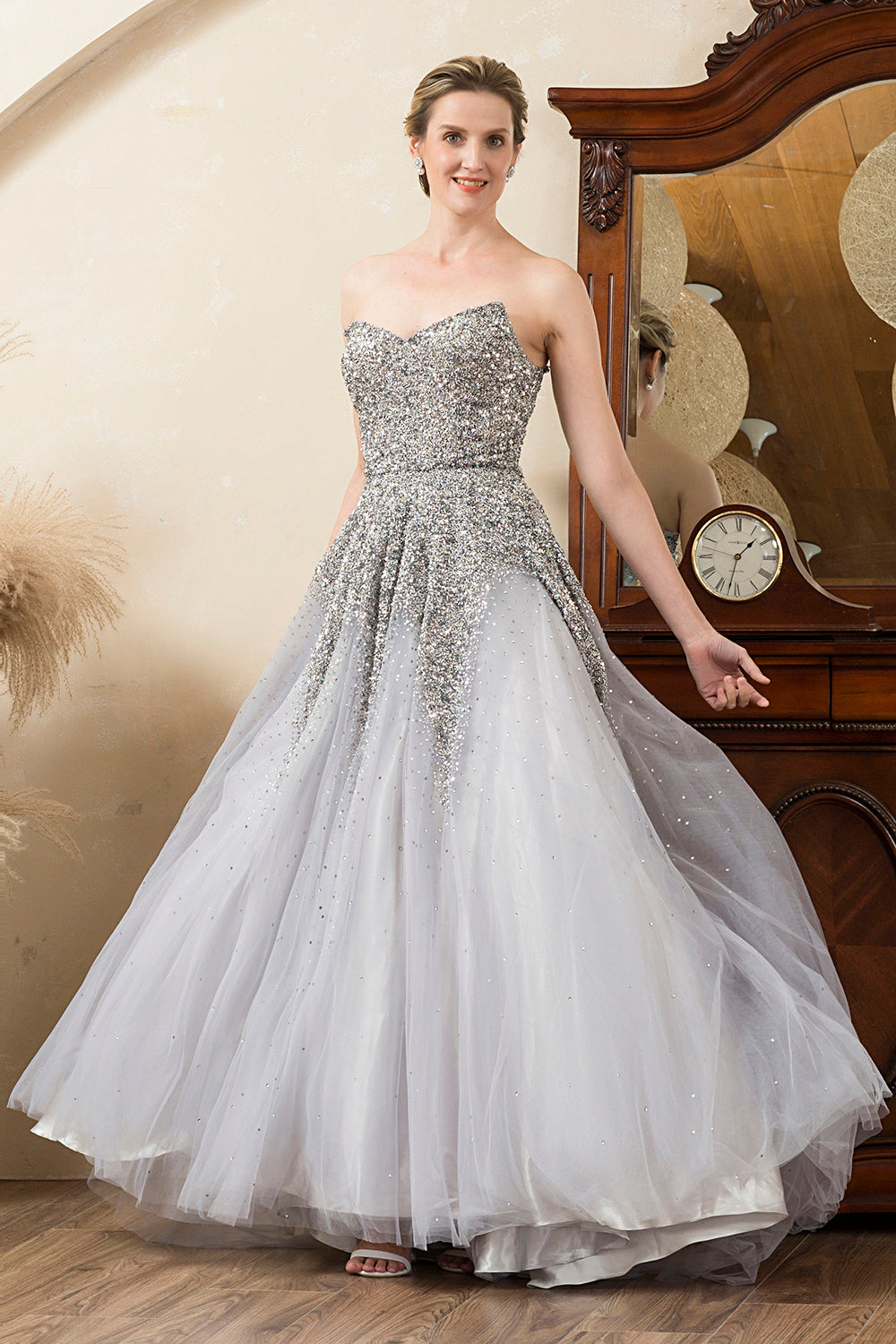 Grey A Line Beading Sparkly Mother of Bride Dress