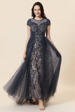 Sparkly Grey Beaded Long Ball Dress