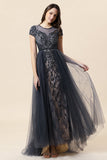 Sparkly Grey Beaded Long Ball Dress