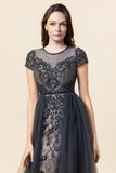 Sparkly Dark Grey Beaded Long Ball Dress