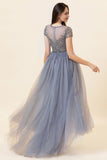 Sparkly Grey Beaded Long Ball Dress