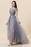 Sparkly Grey Beaded Long Ball Dress