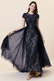 Sparkly Navy Beaded Long Ball Dress