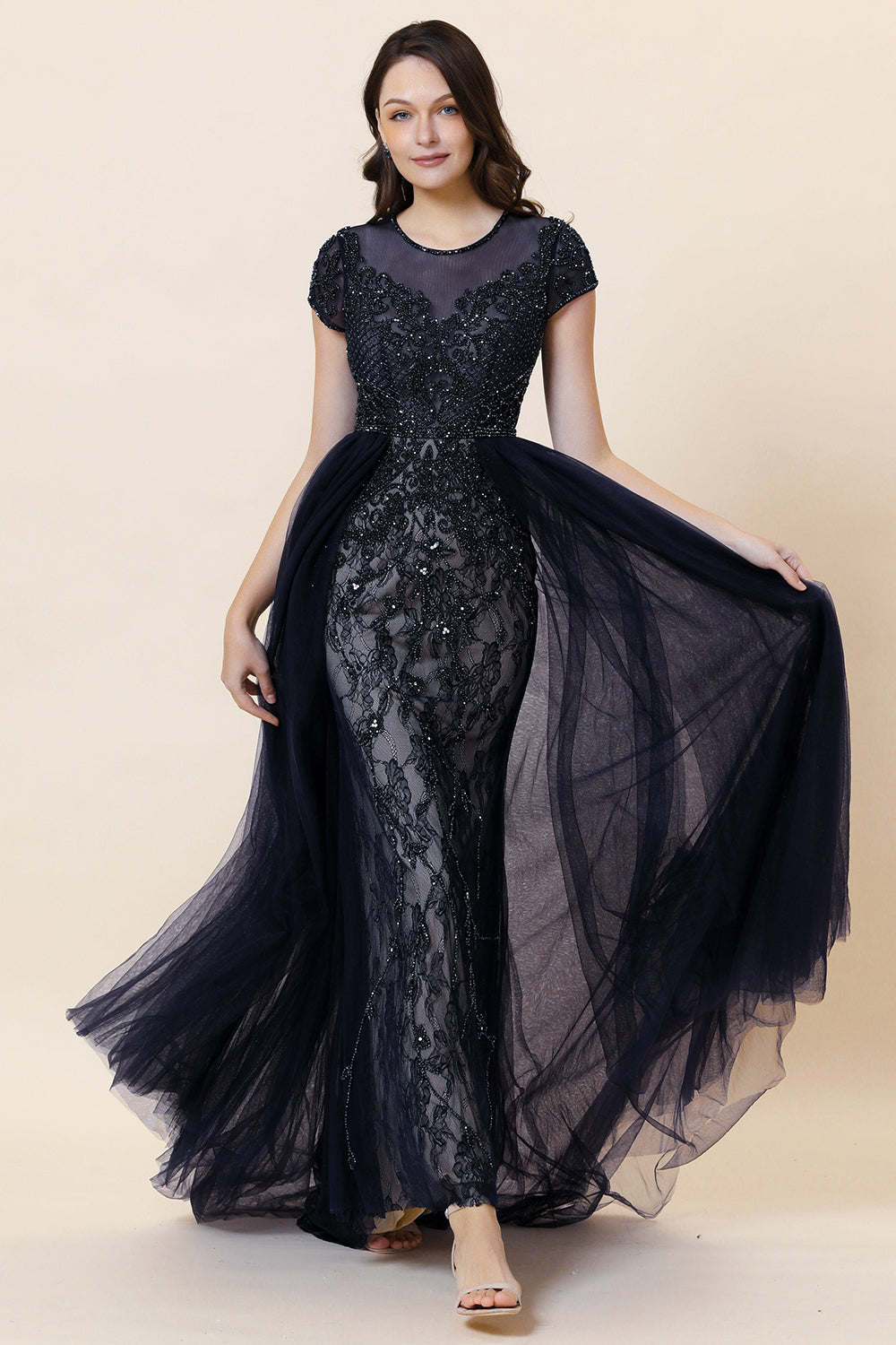 Sparkly Grey Beaded Long Ball Dress