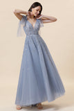 Sparkly Beaded Grey Long Tulle Ball Dress