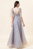 Sparkly Beaded Grey Long Tulle Ball Dress