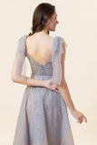 Sparkly Beaded Grey Long Tulle Ball Dress