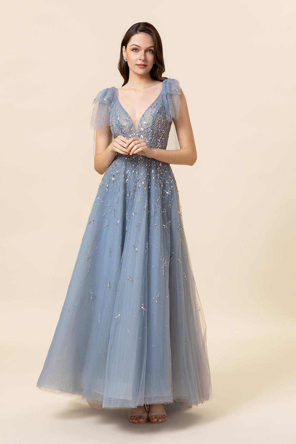 Sparkly Yellow Beaded A-Line Floor Length Ball Dress