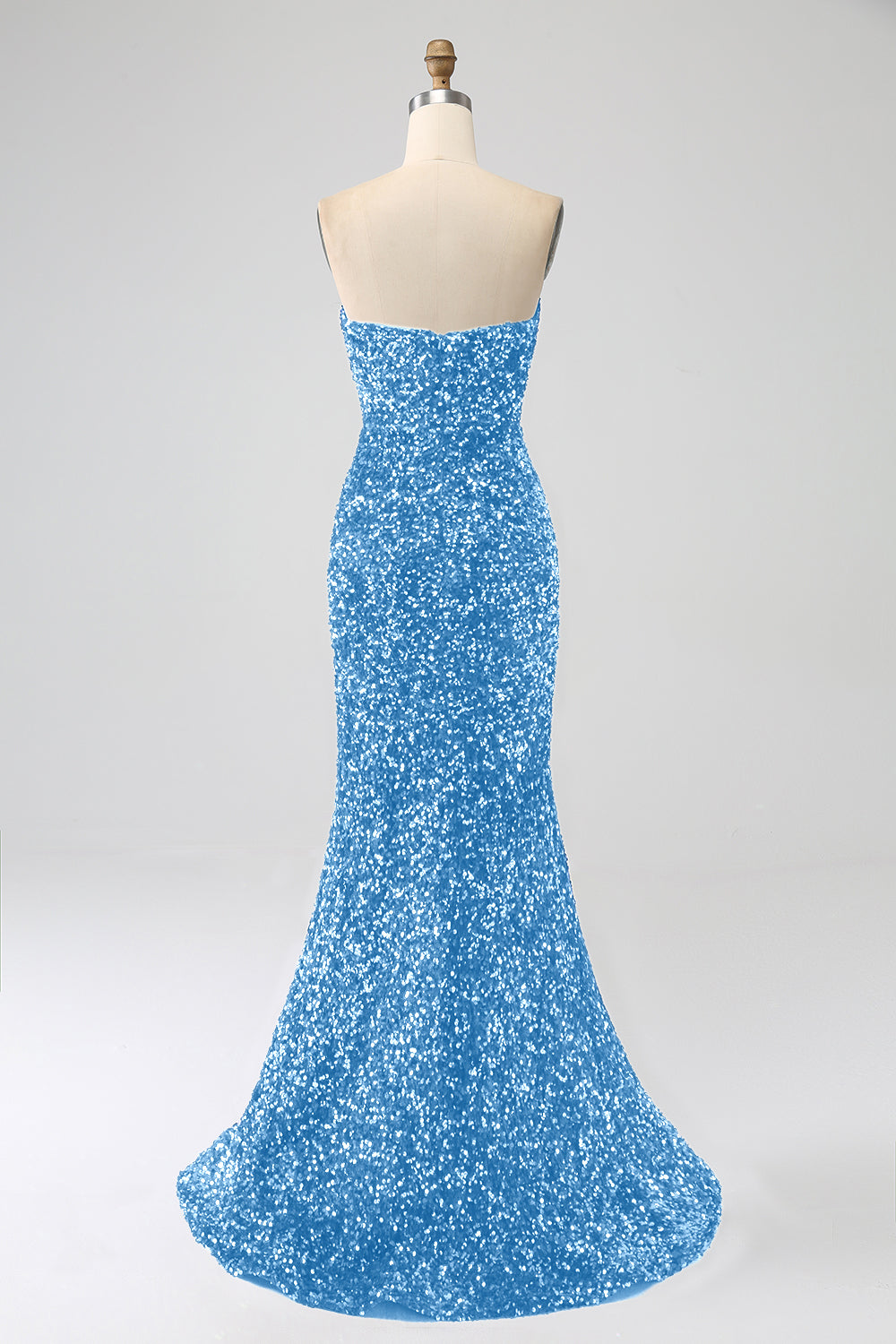 Pink Mermaid Strapless Sequins Long Ball Dress With Slit