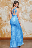 Glitter Black Mermaid One Shoulder Sequins Ball Dress With Slit