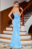Sparkly Red Mermaid Strapless Sequins Long Ball Dress With Slit