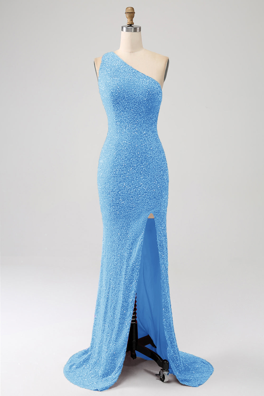 Sparkly Orange Mermaid One Shoulder Sequins Ball Dress with Slit
