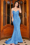 Sparkly Mermaid Sweetheart Sweep Train Black Ball Dress With Sequins