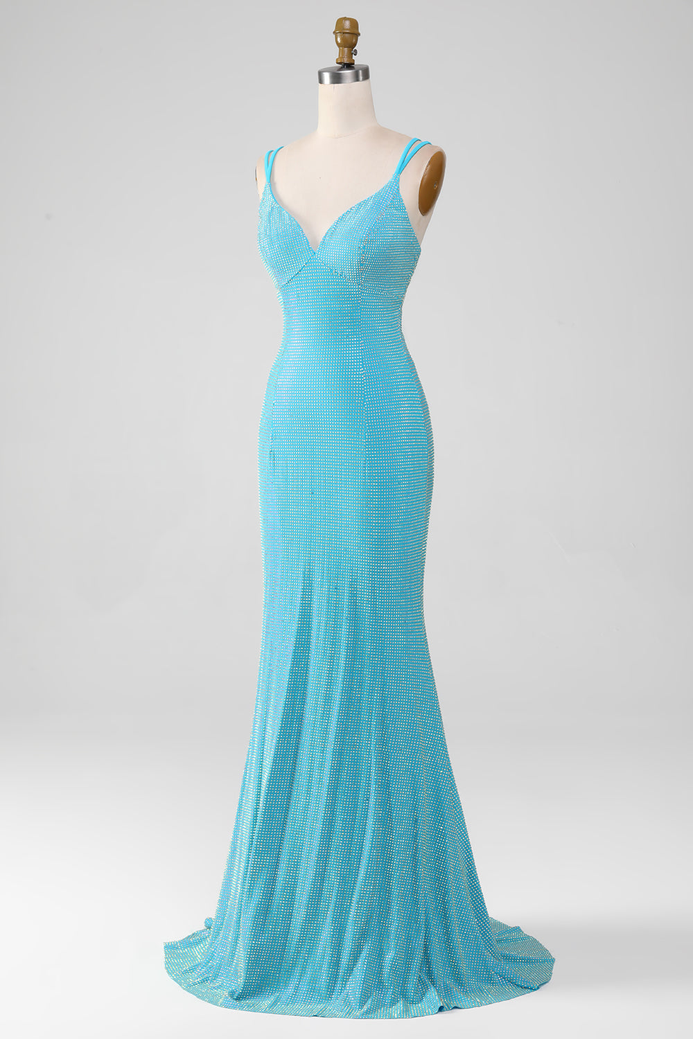 Sparkly Turquoise Mermaid Spaghetti Straps Long Ball Dress With Beading