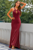 Burgundy Lightweight Halter Keyhole Mermaid Formal Dress
