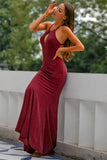 Burgundy Lightweight Halter Keyhole Mermaid Formal Dress