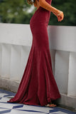 Burgundy Lightweight Halter Keyhole Mermaid Formal Dress