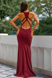 Burgundy Lightweight Halter Keyhole Mermaid Formal Dress