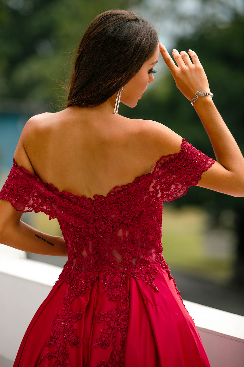 Red Off the Shoulder Long Ball Dress