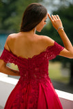 Red Off the Shoulder Long Ball Dress