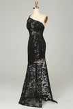 Black Sheath One Shoulder Backless Lace Long Ball Dress