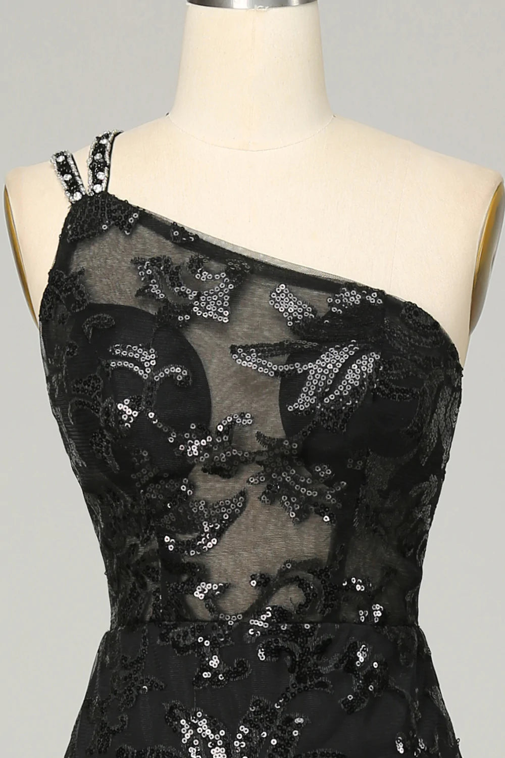 Black Sheath One Shoulder Backless Lace Long Ball Dress