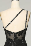 Black Sheath One Shoulder Backless Lace Long Ball Dress