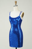 Royal Blue Tight Sequins Backless Cocktail Dress