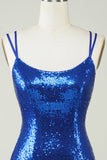 Royal Blue Tight Sequins Backless Cocktail Dress