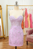 Tight Sweetheart Purple Short Cocktail Dress with Appliques