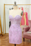 Tight Pink Short Cocktail Party Dress with Appliques
