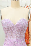 Tight Sweetheart Purple Short Cocktail Dress with Appliques