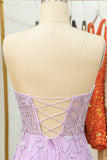 Tight Sweetheart Purple Short Cocktail Dress with Appliques