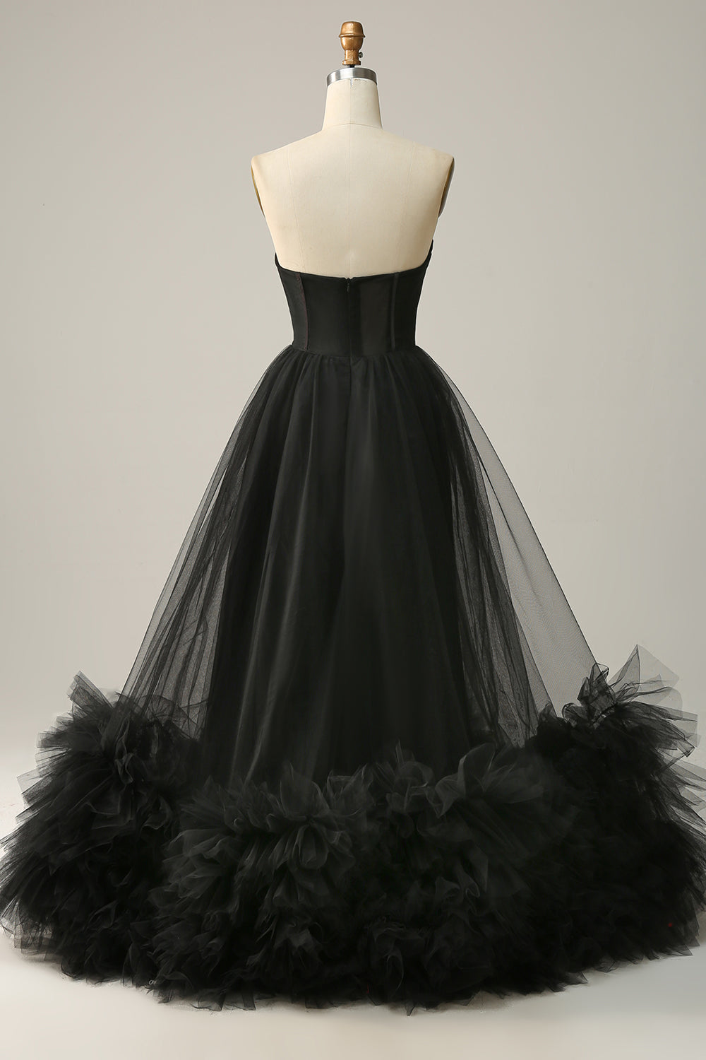 A Line Sweetheart Black Corset Ball Dress with Ruffled