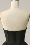 A Line Sweetheart Black Corset Ball Dress with Ruffled